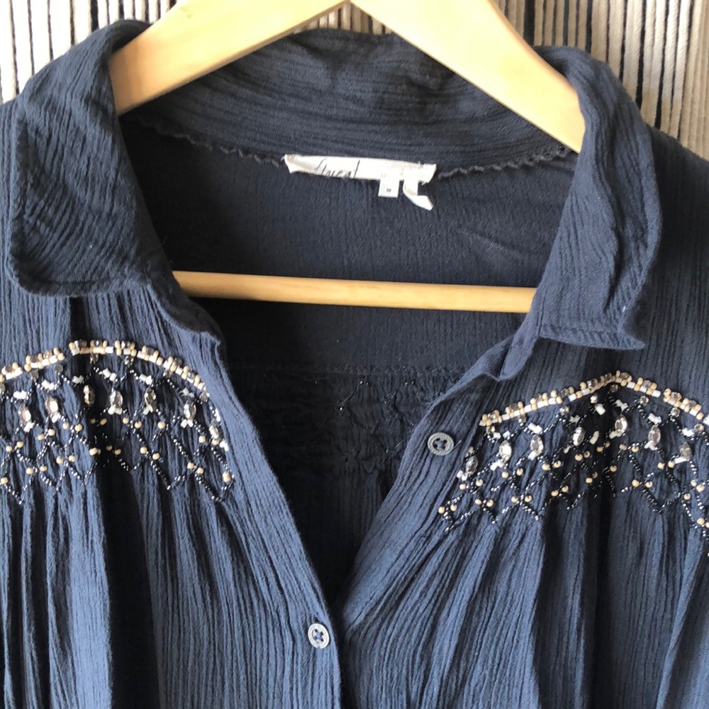 Anthropologie beaded loose fitting rayon blouse